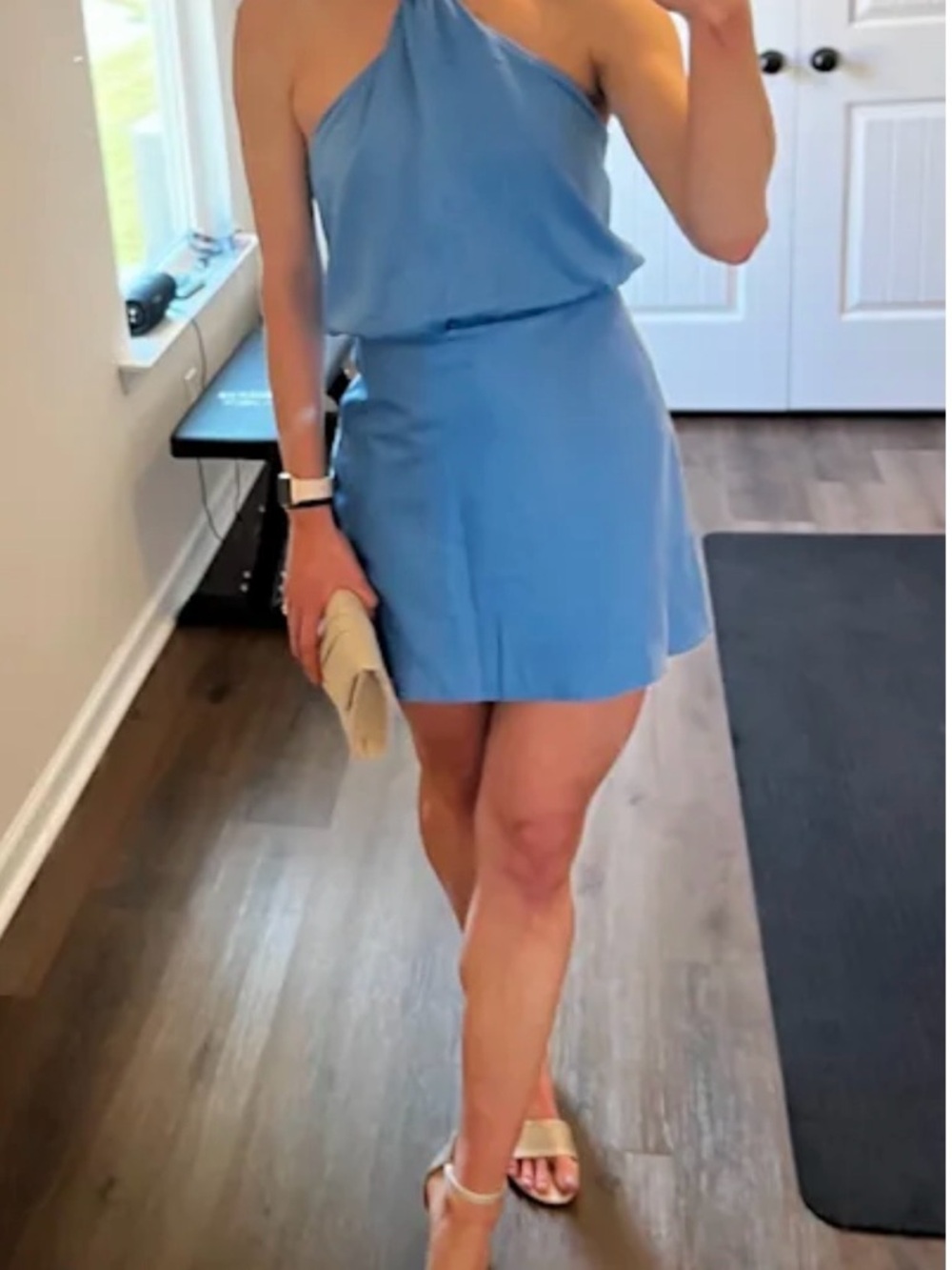 Lulu's Sky Blue Satin One-Shoulder Mini Dress